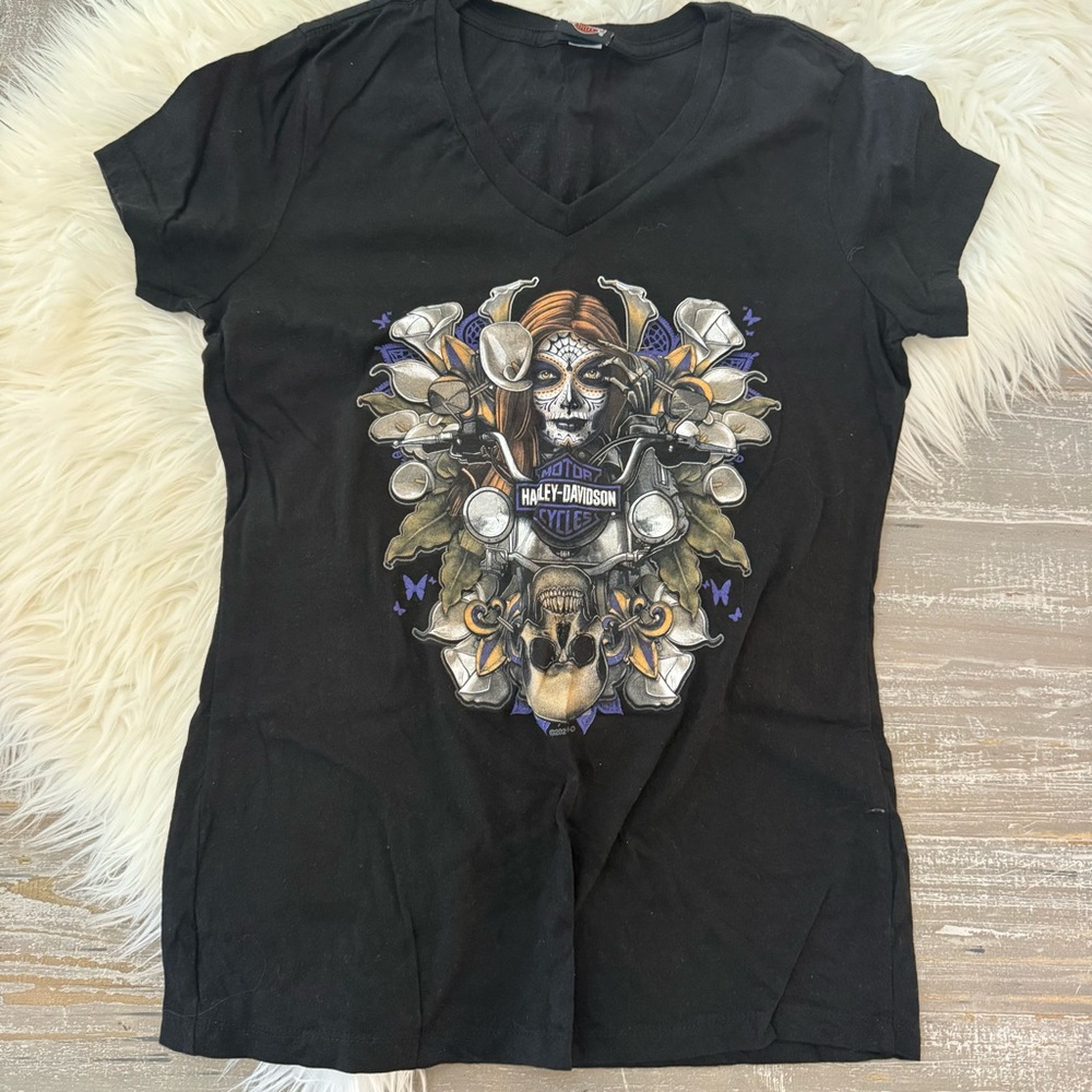 Harley-Davidson Women's Black V-Neck Graphic Tee Bourbon Street New Orleans